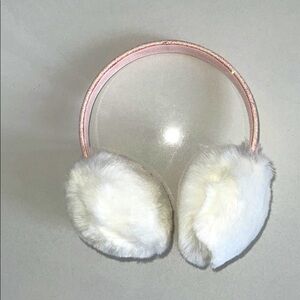 White Faux Fur and Light Pink Glitter Ear Muffs One Size